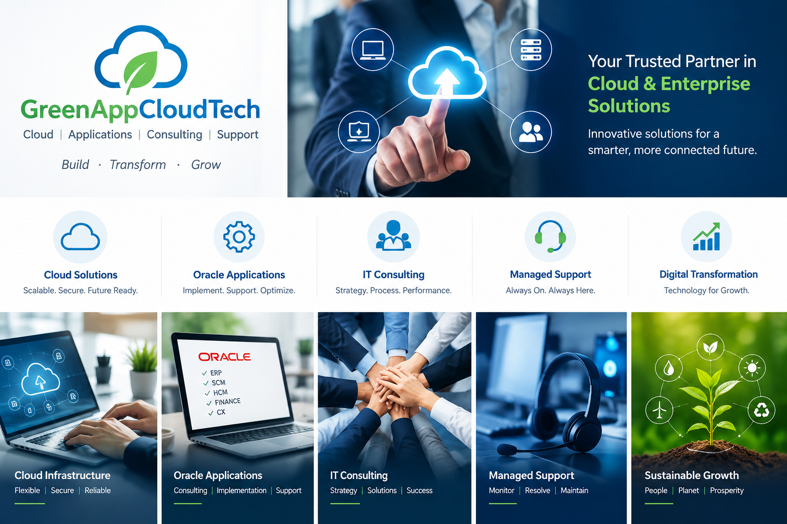 Corporate cloud, ERP and AI technology dashboard